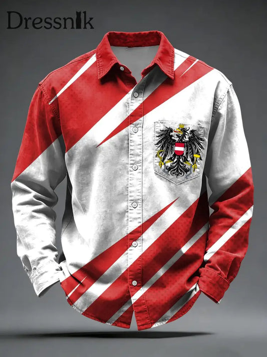 Retro österreich isches Emblem abstraktes geometrisches Freizeit hemd mehrfarbig / S