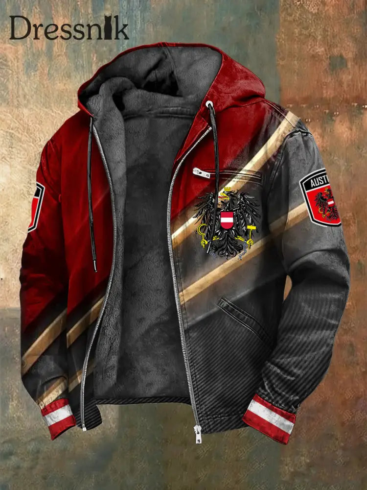 Retro österreich isches Emblem Fleece-Kapuzen jacke mehrfarbig / S