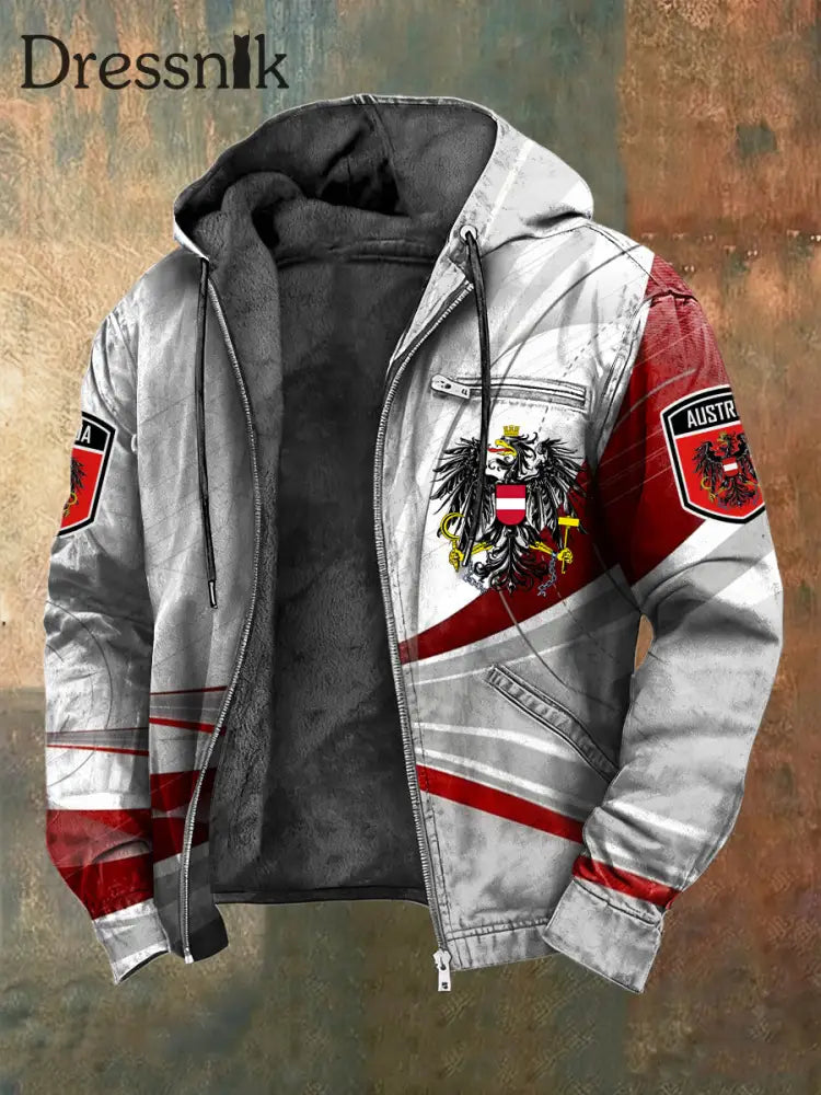 Retro österreich isches Emblem Fleece-Kapuzen jacke mehrfarbig / S