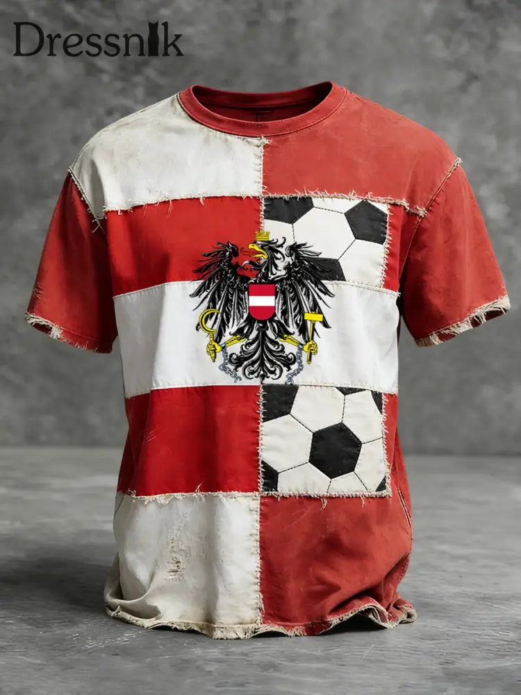 Retro österreich isches Emblem Fußball Kunst Casual T-Shirt Rot / S