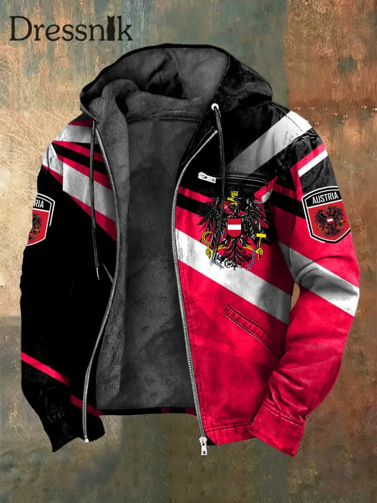 Retro österreich isches Emblem Geometrische Fleece-Kapuzen jacke mehrfarbig / S
