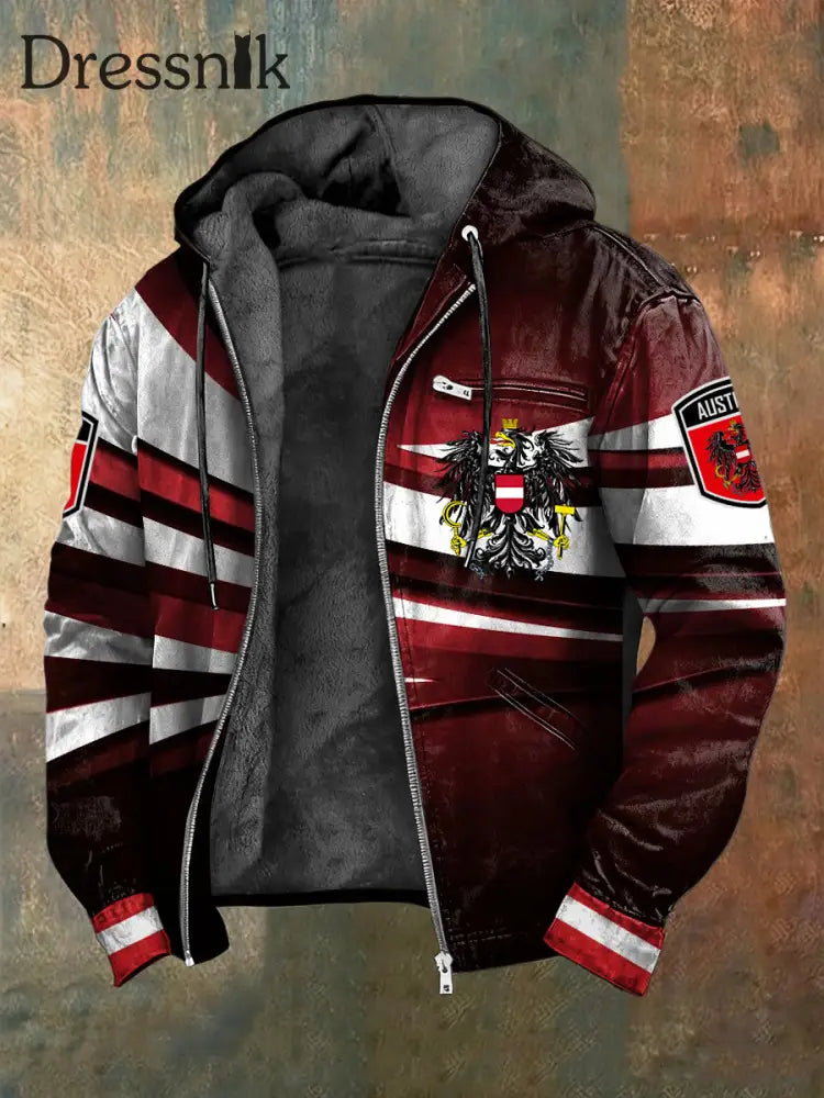 Retro österreich isches Emblem Geometrische Fleece-Kapuzen jacke mehrfarbig / S