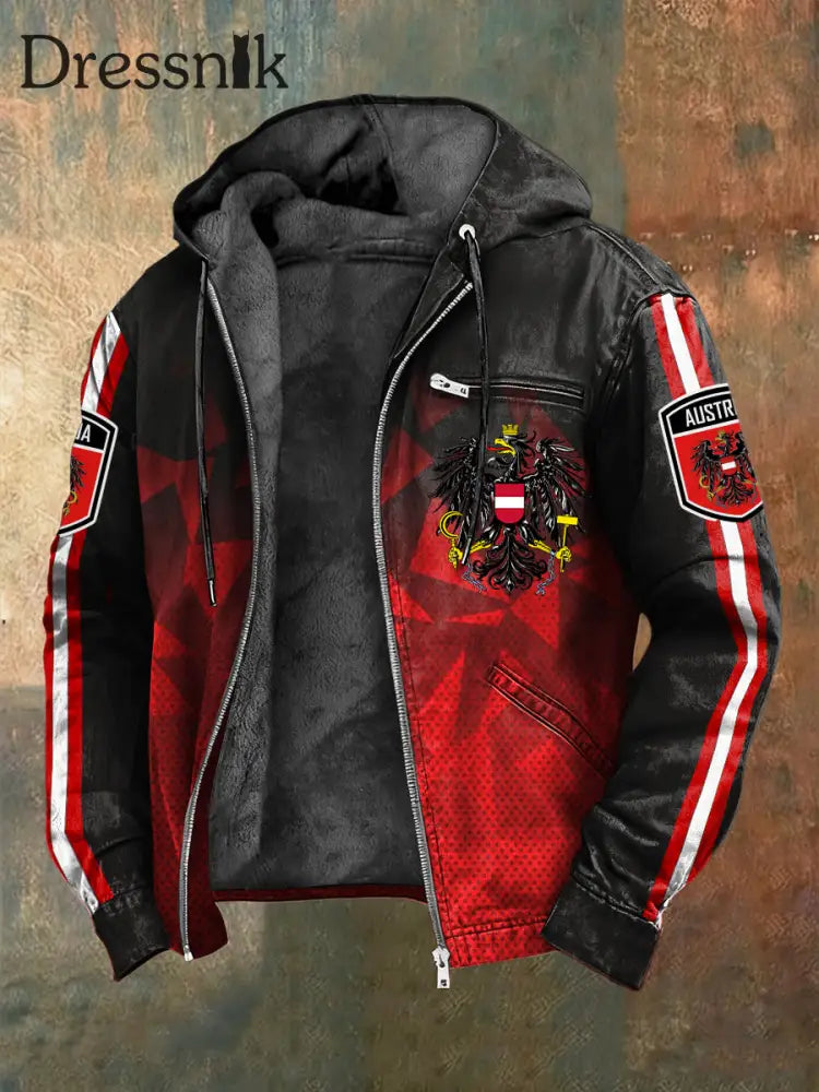 Retro österreich isches Emblem Geometrische Steigung Fleece-Kapuzen jacke mehrfarbig / S