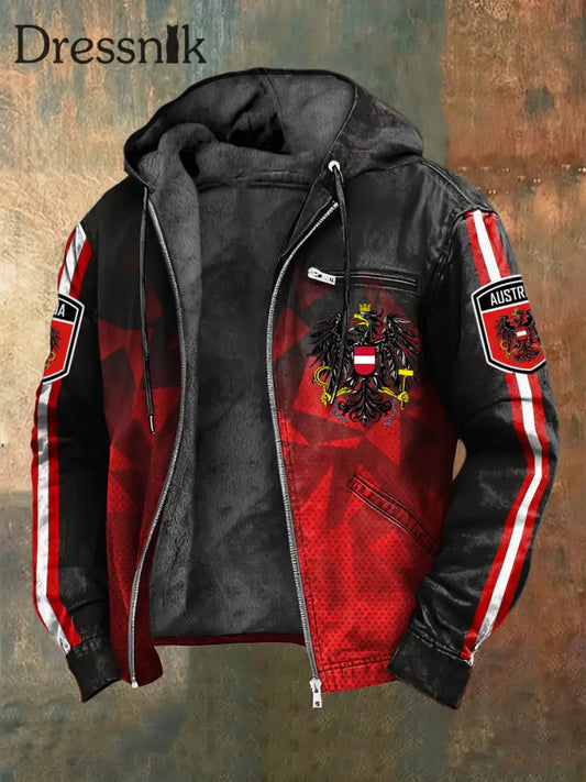 Retro österreich isches Emblem Geometrische Steigung Fleece-Kapuzen jacke mehrfarbig / S