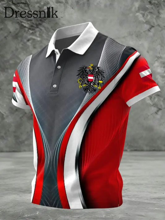 Retro österreich isches Emblem geometrisches Patchwork-lässiges Polos hirt Rot / S