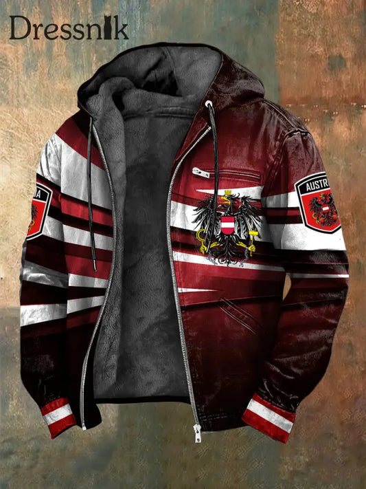 Retro österreich isches Emblem gestreifte Fleece-Kapuzen jacke mehrfarbig / S