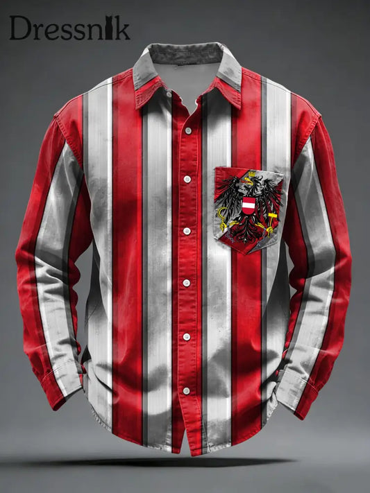 Retro österreich isches Emblem gestreiftes Freizeit hemd mehrfarbig / S