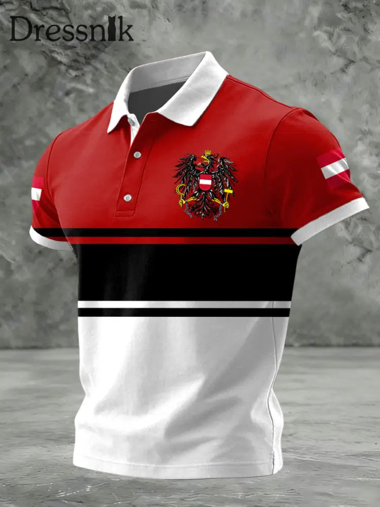 Retro österreich isches Emblem Gestreiftes Patchwork-Business-Polo-Shirt Rot / S