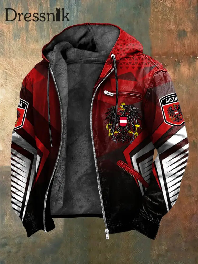 Retro österreich isches Emblem Gradienten geometrische Fleece-Kapuzen jacke mehrfarbig / S