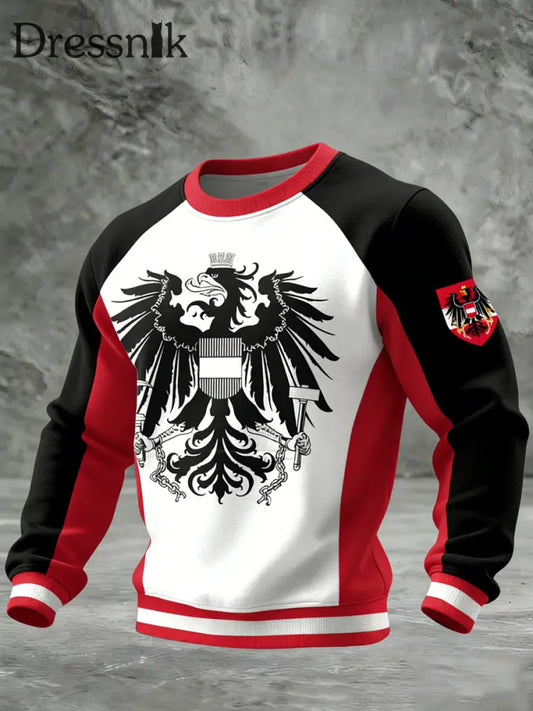 Retro österreich isches Emblem Patchwork Casual Crewneck Pullover mehrfarbig / S