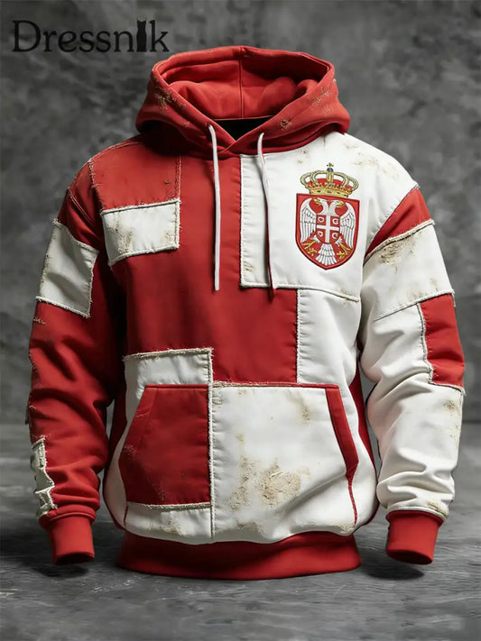 Retro österreich isches Emblem Patchwork Casual Hoodie Rot / S