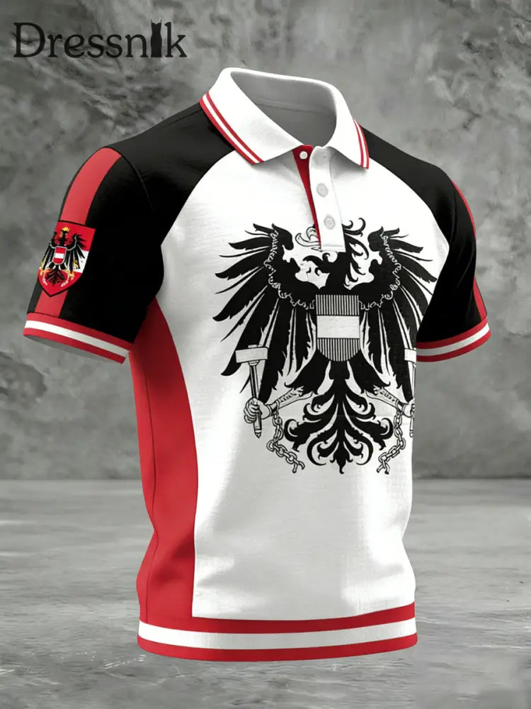 Retro österreich isches Emblem Patchwork Casual Polo Shirt mehrfarbig / S