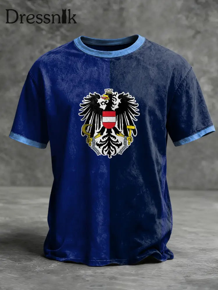 Retro österreich isches Emblem Patchwork Casual T-Shirt blau / S