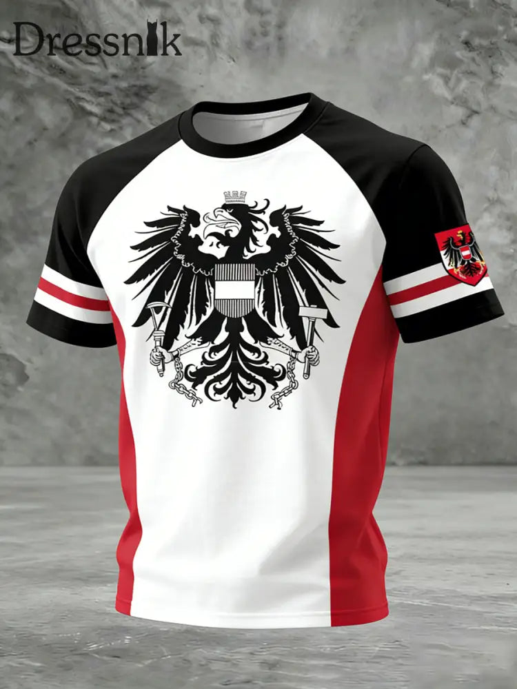 Retro österreich isches Emblem Patchwork Casual T-Shirt mehrfarbig / S