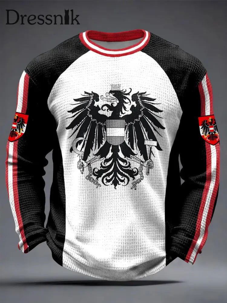 Retro österreich isches Emblem Patchwork Lässiges Waffel gewebe T-Shirt Schwarz / S