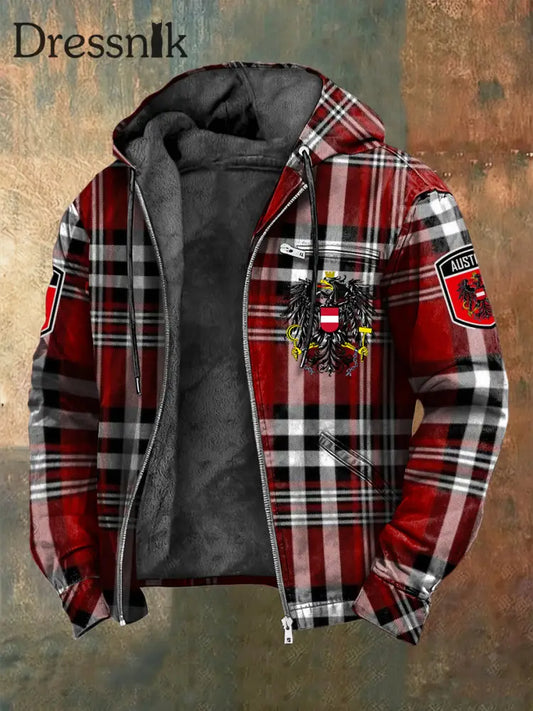 Retro österreich isches Emblem Plaid Fleece-Kapuzen jacke mehrfarbig / S
