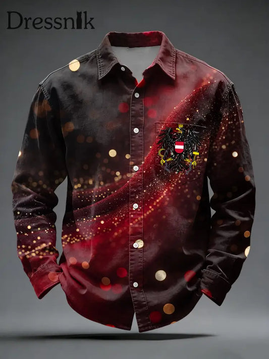 Retro österreich isches Emblem schimmernde Textur Freizeit hemd Weinrot / S