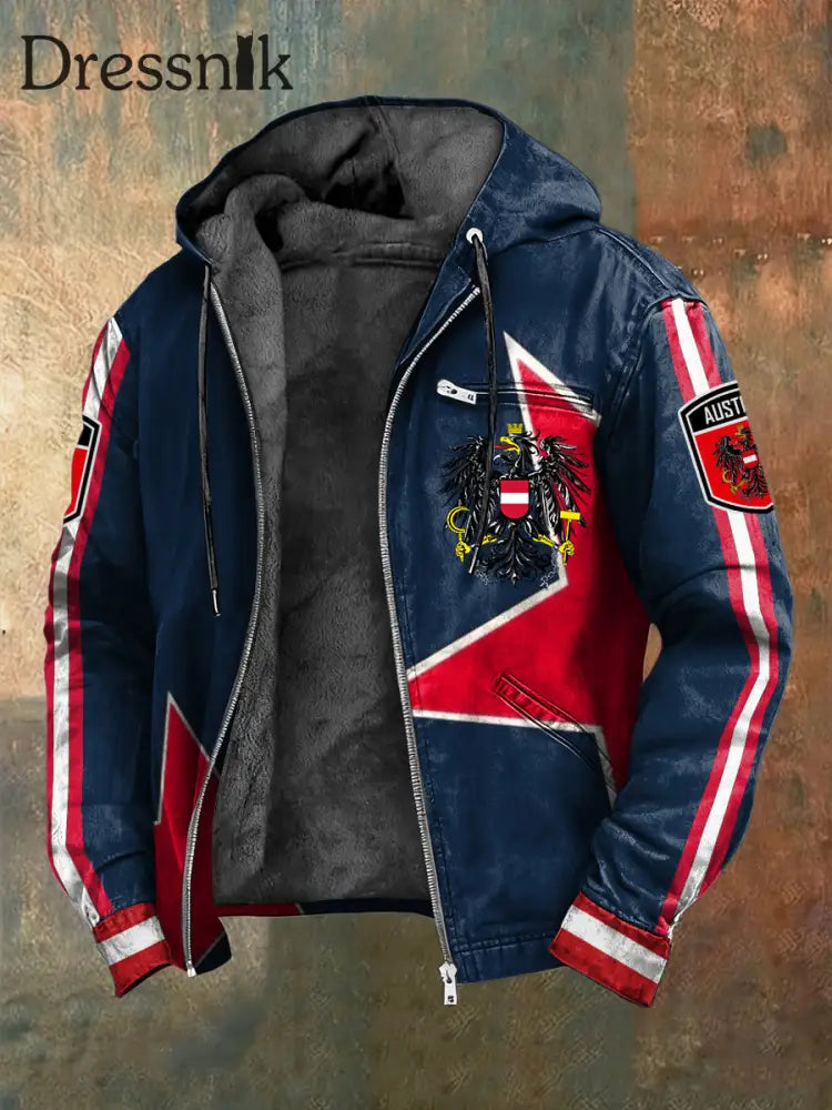 Retro österreich isches Emblem Star Patch Fleece-Kapuzen jacke mehrfarbig / S