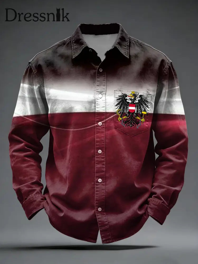 Retro österreich isches Emblem-Streifen-Freizeit hemd Weinrot / S
