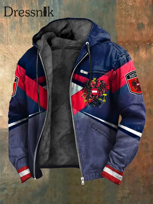 Retro österreich isches Emblem Symmetrisch-Linien Fleece-Kapuzen jacke mehrfarbig / S