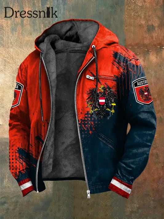 Retro österreich isches Emblem Zwei-Ton-Fleece-Kapuzen jacke mehrfarbig / S