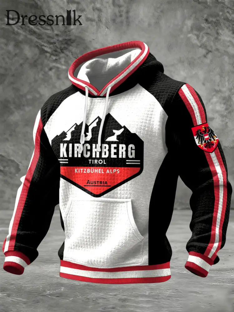 Retro österreich isches Kitzbühel Emblem Patchwork Casual Hoodie Schwarz / S