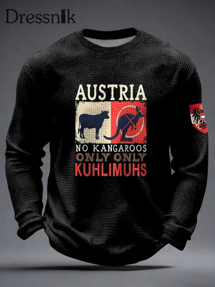 Retro österreich isches Lässiges Waffel gewebe T-Shirt Schwarz / S