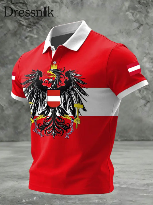 Retro österreich isches Patchwork-lässiges Polo-Shirt Rot / S