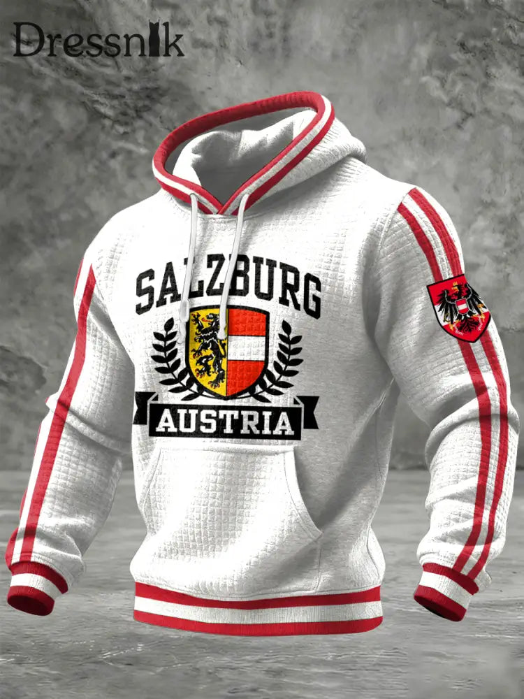Retro österreich isches Salzburg Emblem Patchwork Casual Hoodie Weiß / S