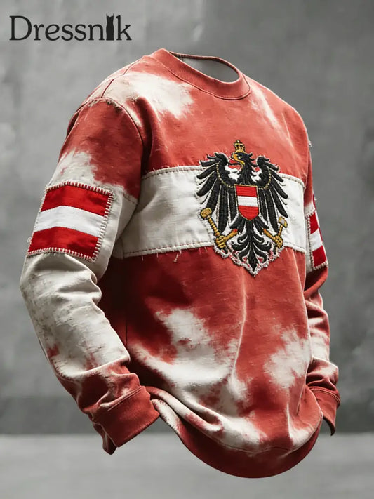 Retro österreich isches Tie-Dye Emblem Casual Crewneck Sweatshirt Rot / S