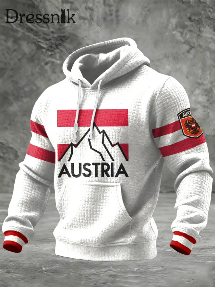 Retro österreichi scher Fan Casual Waffel Hoodie Weiß / S