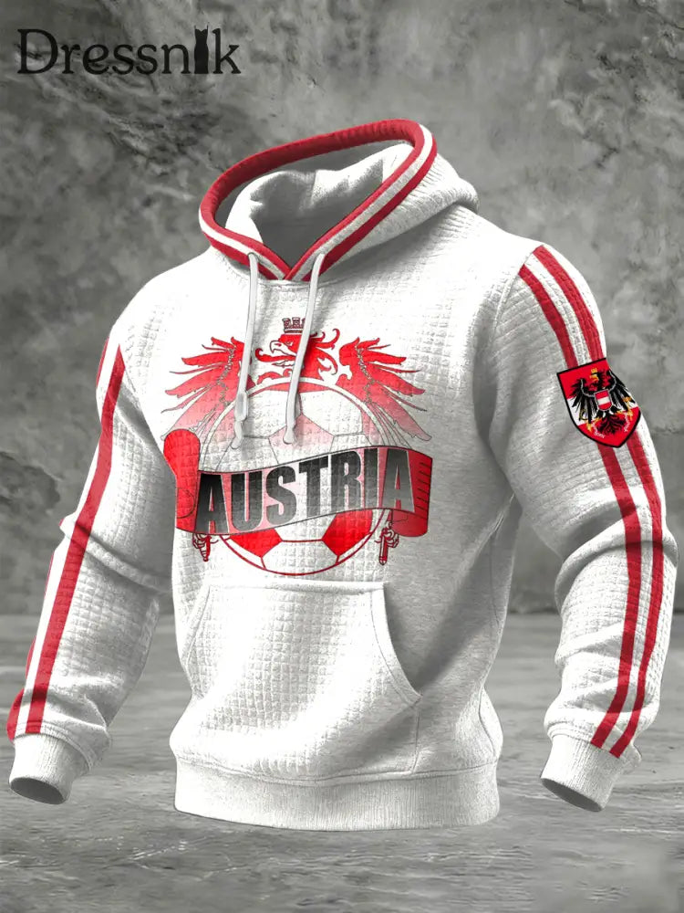 Retro Österreichi scher Fußball Casual Waffel Hoodie Weiß / S