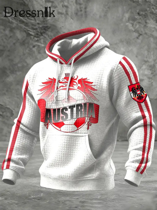 Retro Österreichi scher Fußball Casual Waffel Hoodie Weiß / S