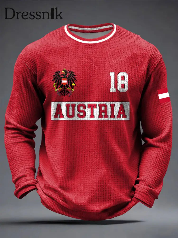 Retro österreichi scher Fußballfan lässig Waffel gewebe T-Shirt Rot / S