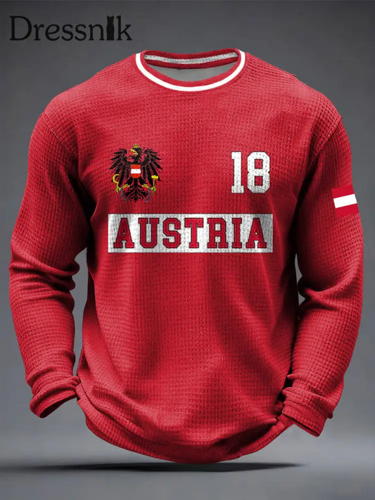 Retro österreichi scher Fußballfan lässig Waffel gewebe T-Shirt Rot / S