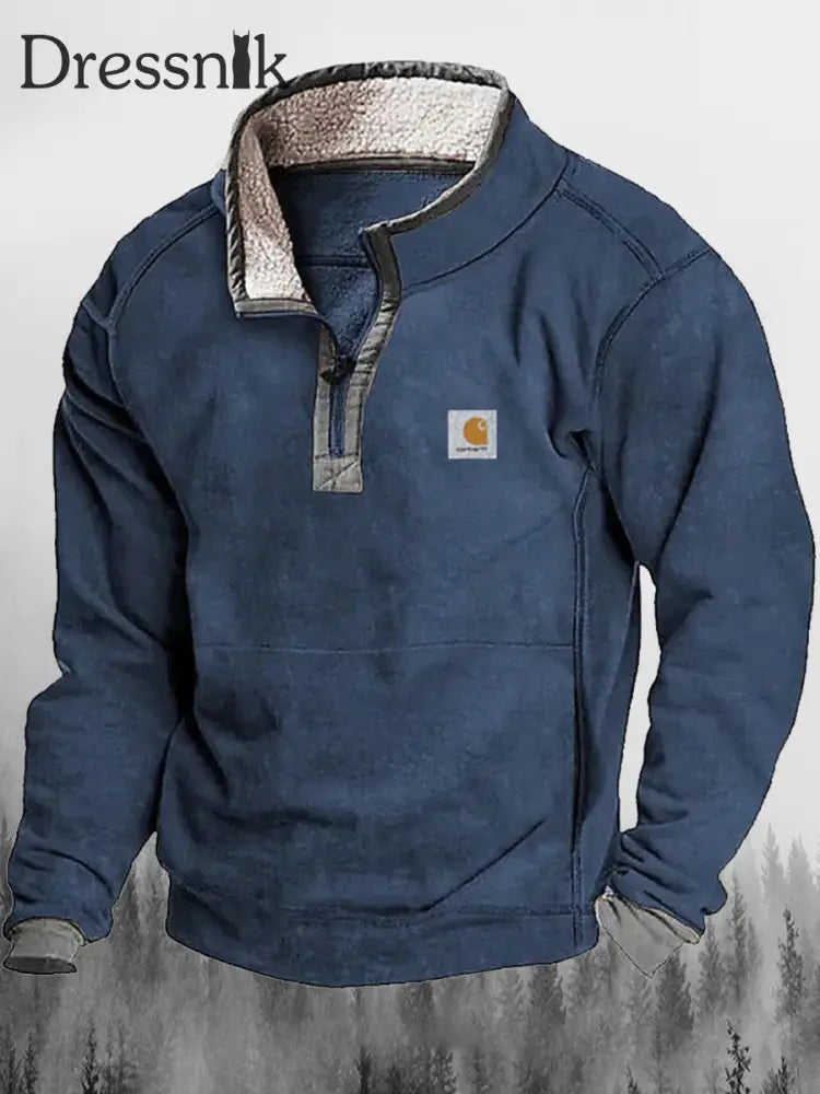 Retro Outdoor Heavy Industries Bedruckte Revers Fluffy Kragen Reiß Verschluss Lässig Lose