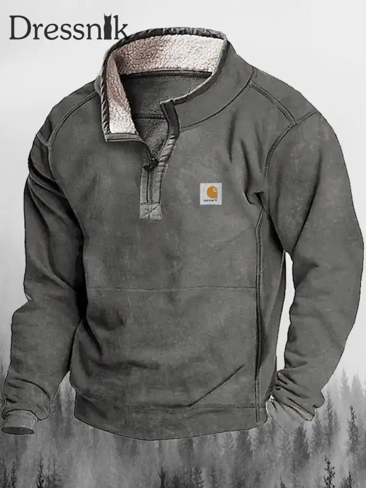 Retro Outdoor Heavy Industries Bedruckte Revers Fluffy Kragen Reiß Verschluss Lässig Lose