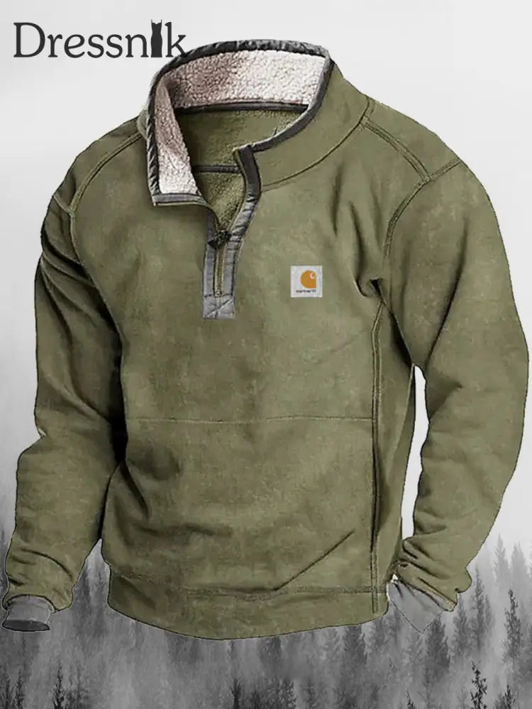 Retro Outdoor Heavy Industries Bedruckte Revers Fluffy Kragen Reiß Verschluss Lässig Lose