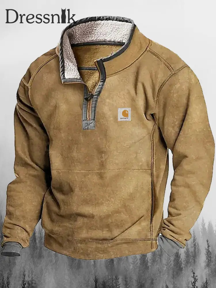 Retro Outdoor Heavy Industries Bedruckte Revers Fluffy Kragen Reiß Verschluss Lässig Lose