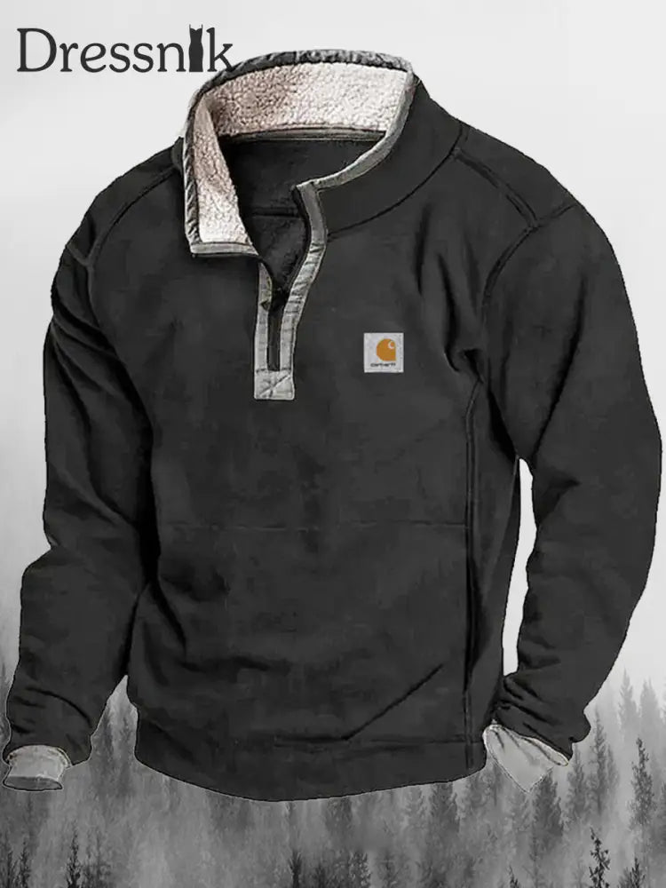 Retro Outdoor Heavy Industries Bedruckte Revers Fluffy Kragen Reiß Verschluss Lässig Lose