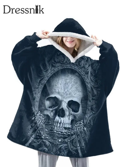 Retro Punk Skull Art Mit Kapuze Langarm Lässig Lose Top