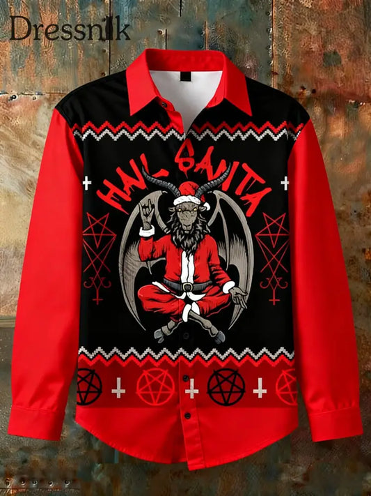 Retro Punk Weihnachten Gothic Dunkler Schädel Abstrakt Print Lässiges Langarm-Shirt Rot / S