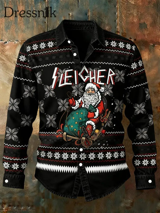 Retro Punk Weihnachten Gothic-inspirierte Weihnachts mann Abstrakt Print Lässiges Langarm-Shirt Schwarz / S