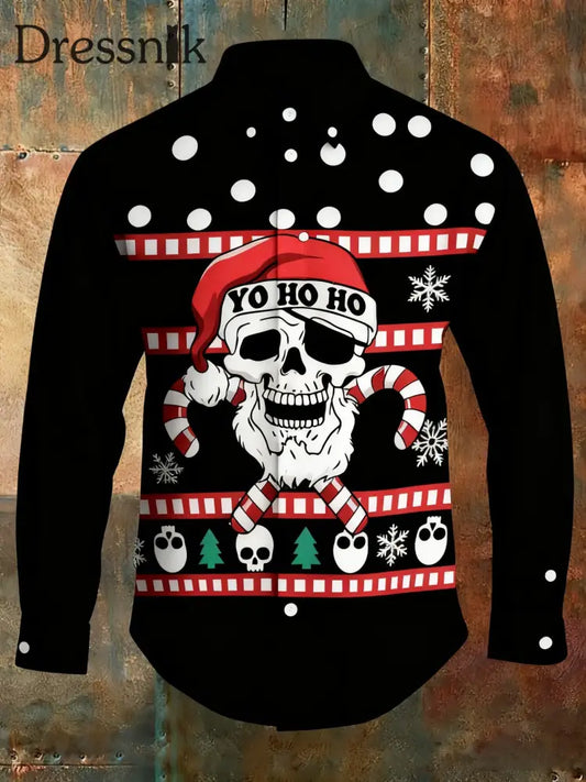 Retro Punk Weihnachten Gothic Spaß Schädel Abstrakt Print Lässiges Langarm-Shirt Schwarz / S