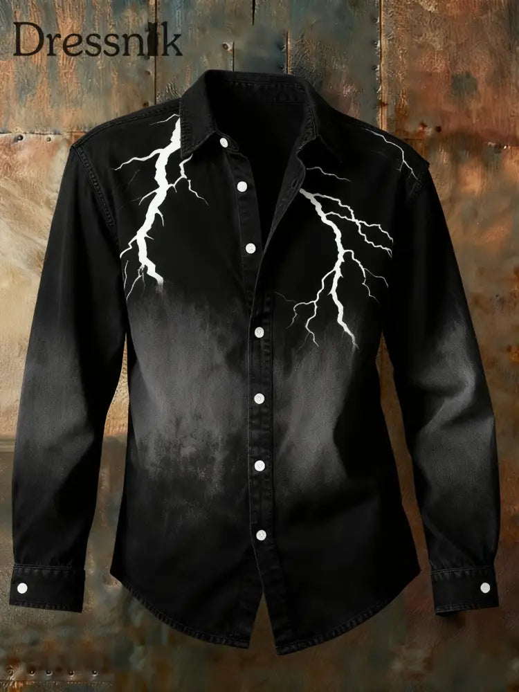 Retro-Punk-Weihnachtsblitz-Gradienten-Abstrakt-Print-Langarm-Hemd Schwarz / S