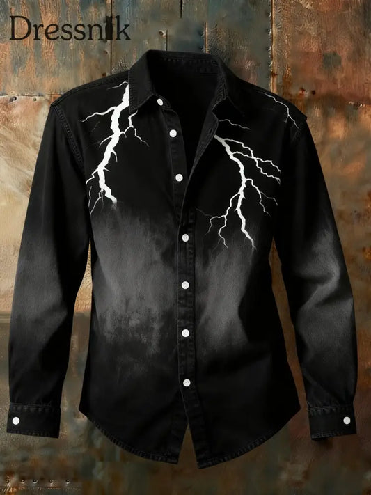 Retro-Punk-Weihnachtsblitz-Gradienten-Abstrakt-Print-Langarm-Hemd Schwarz / S