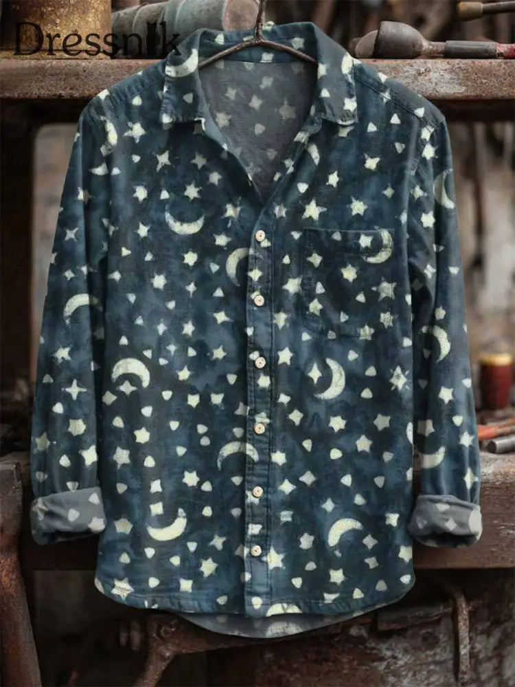 Retro Star und Mond Print Lässiges Langarm-Shirt als bild / S