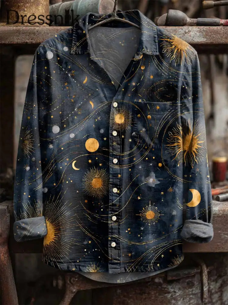 Retro Stern und Mond druck Langarm Hemd als bild / S