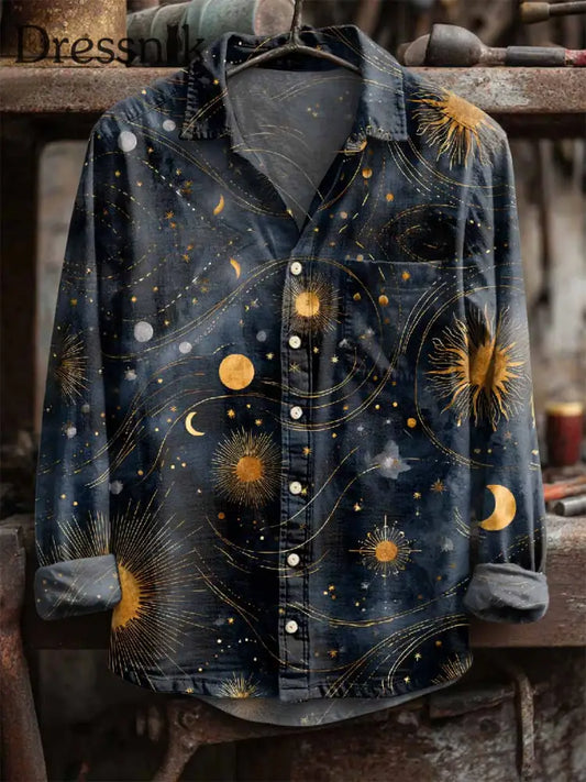 Retro Stern und Mond druck Langarm Hemd als bild / S