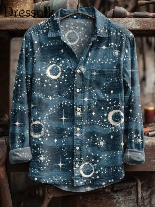 Retro Stern und Mond druck Langarm Hemd als bild / S